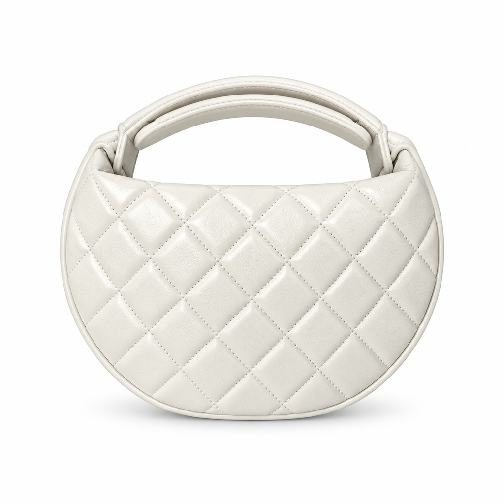 Chanel Ivory Quilted Crescent Chain Shoulder Bag