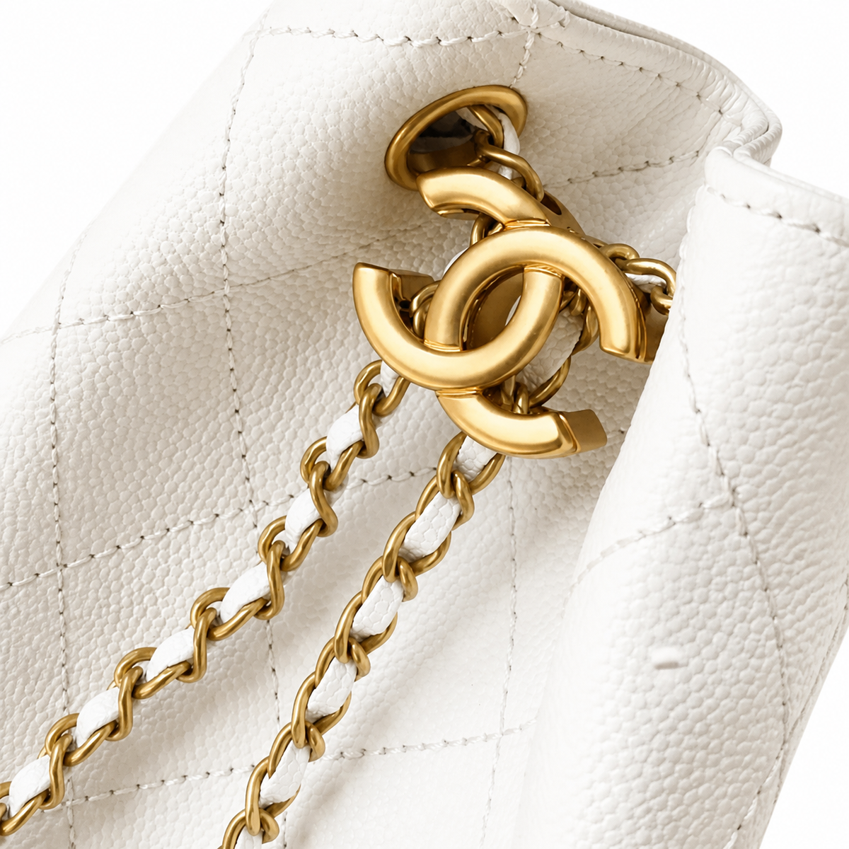 Chanel Quilted Leather Triangle Sling Backpack White Gold Hardware