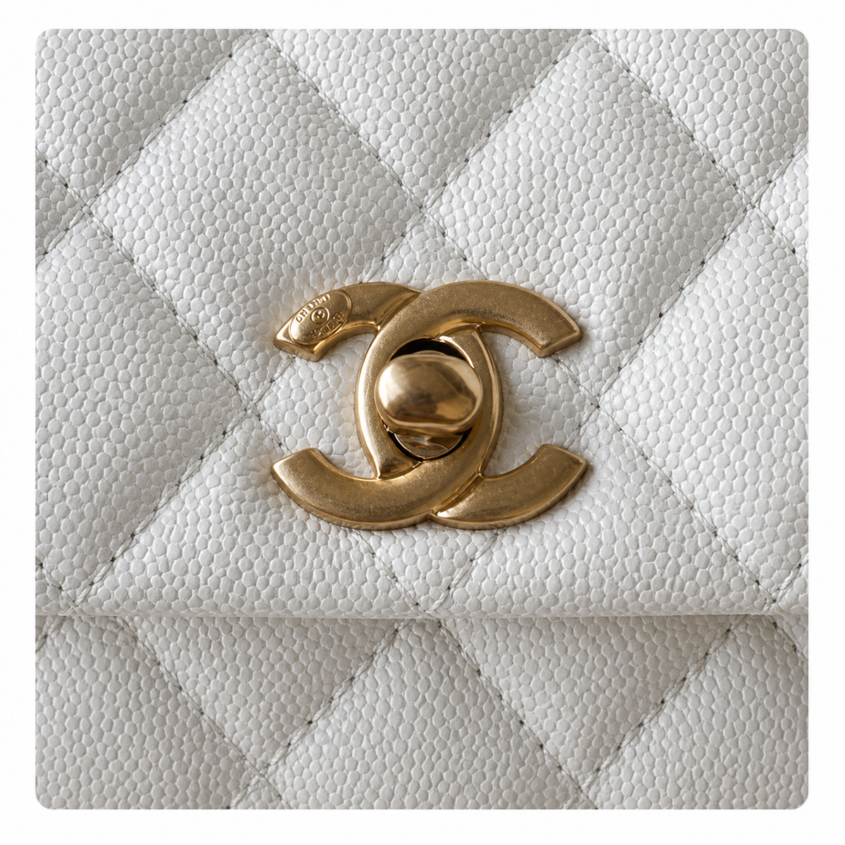 Chanel Coco Handle Quilted Caviar Bag White Burgundy Lizard Top Handle 24cm