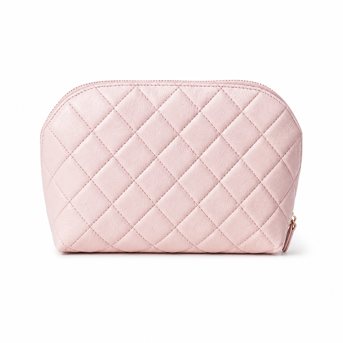 Chanel Light Pink Quilted Caviar Clamshell Cosmetic Pouch Beauty Case Gold CC Logo Gold Zipper 19cm