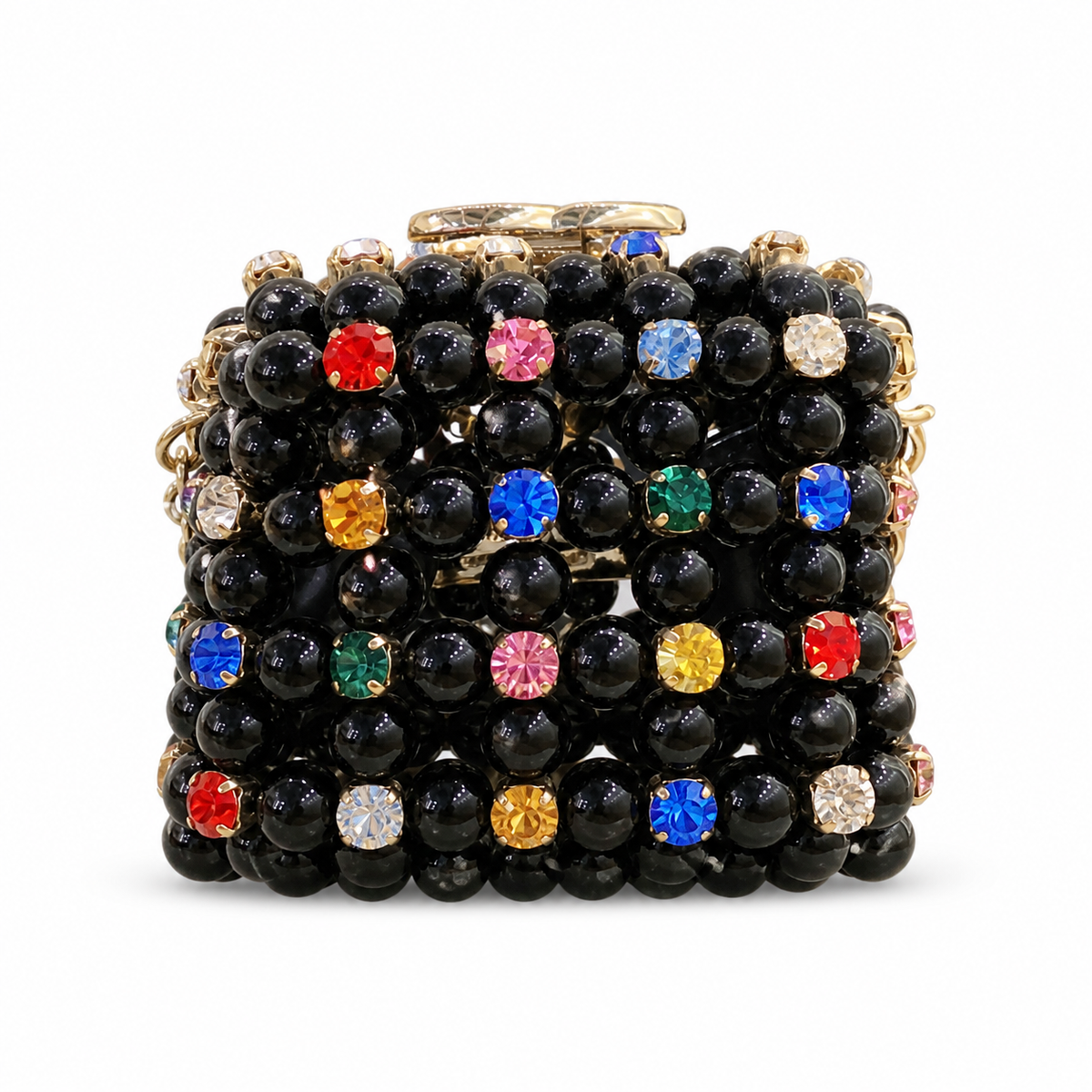 CHANEL Black Pearl Multicolor Crystal Minaudiere Evening Bag