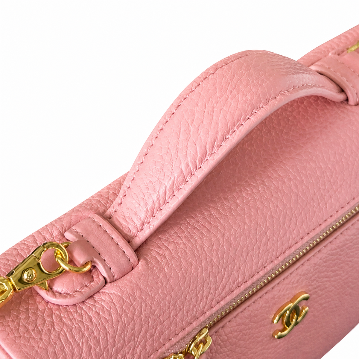 Chanel Pink Caviar Leather Vanity Case Crossbody Bag | Gold CC | Top Handle | 15×23×5cm