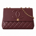Chanel Burgundy Lambskin Quilted Medallion Shopping Shoulder Bag | Gold Chain | Back Zip Pocket | 33×11×23cm