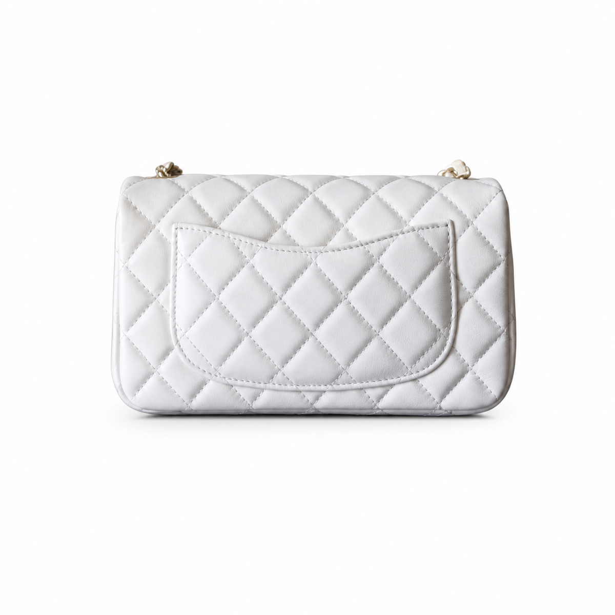 Chanel Classic Mini Square Flap Bag White Quilted Lambskin Antique Gold CC Turn-Lock Chain 20cm
