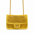 CHANEL Sunshine Yellow Crochet Open Mesh Flap Bag Gold Chain