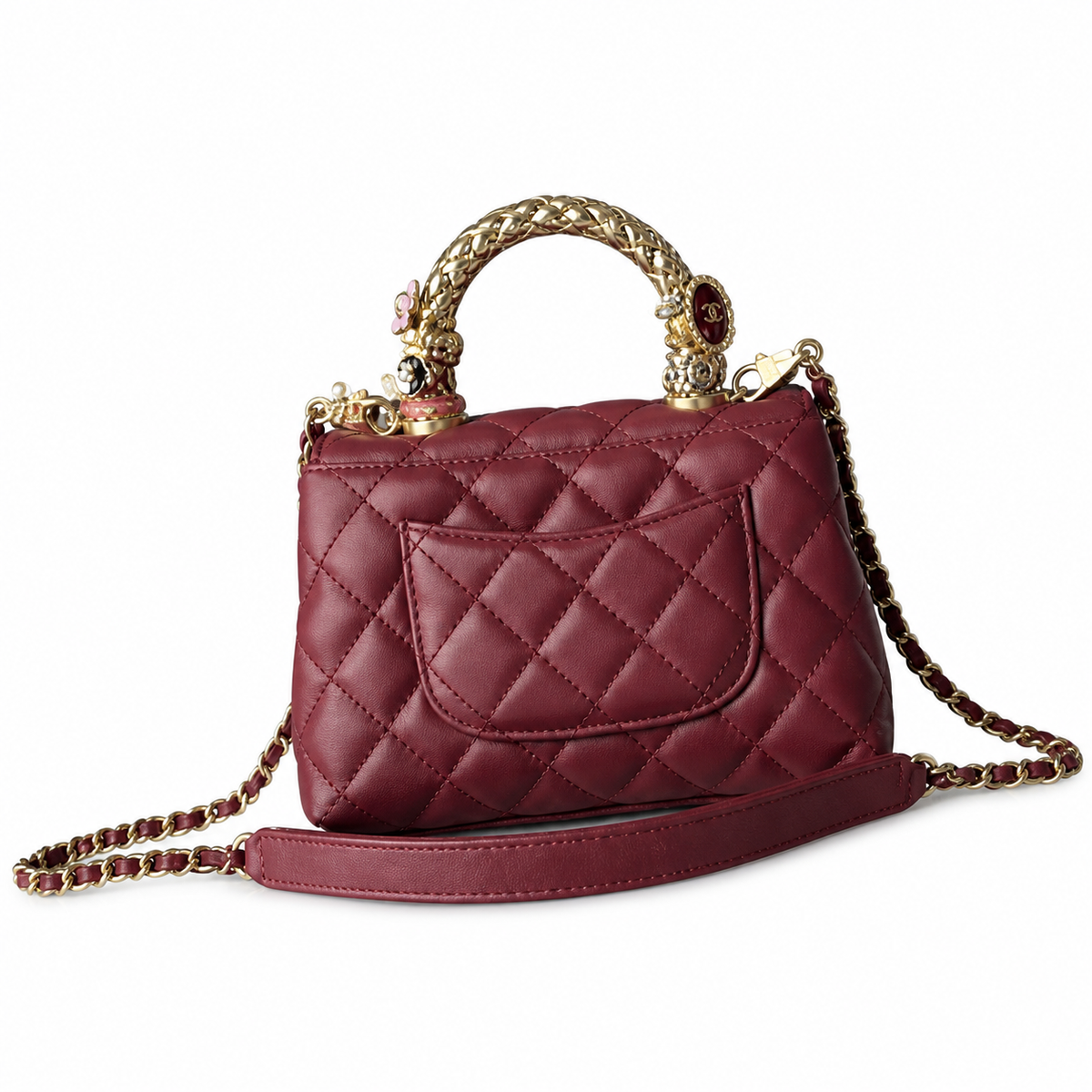 CHANEL Burgundy Quilted Lambskin Jewel Top Handle Flap Chain Bag