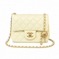 Chanel Pearl Crush Mini Square Flap Bag Cream Lambskin Gold Pearl Chain 18cm