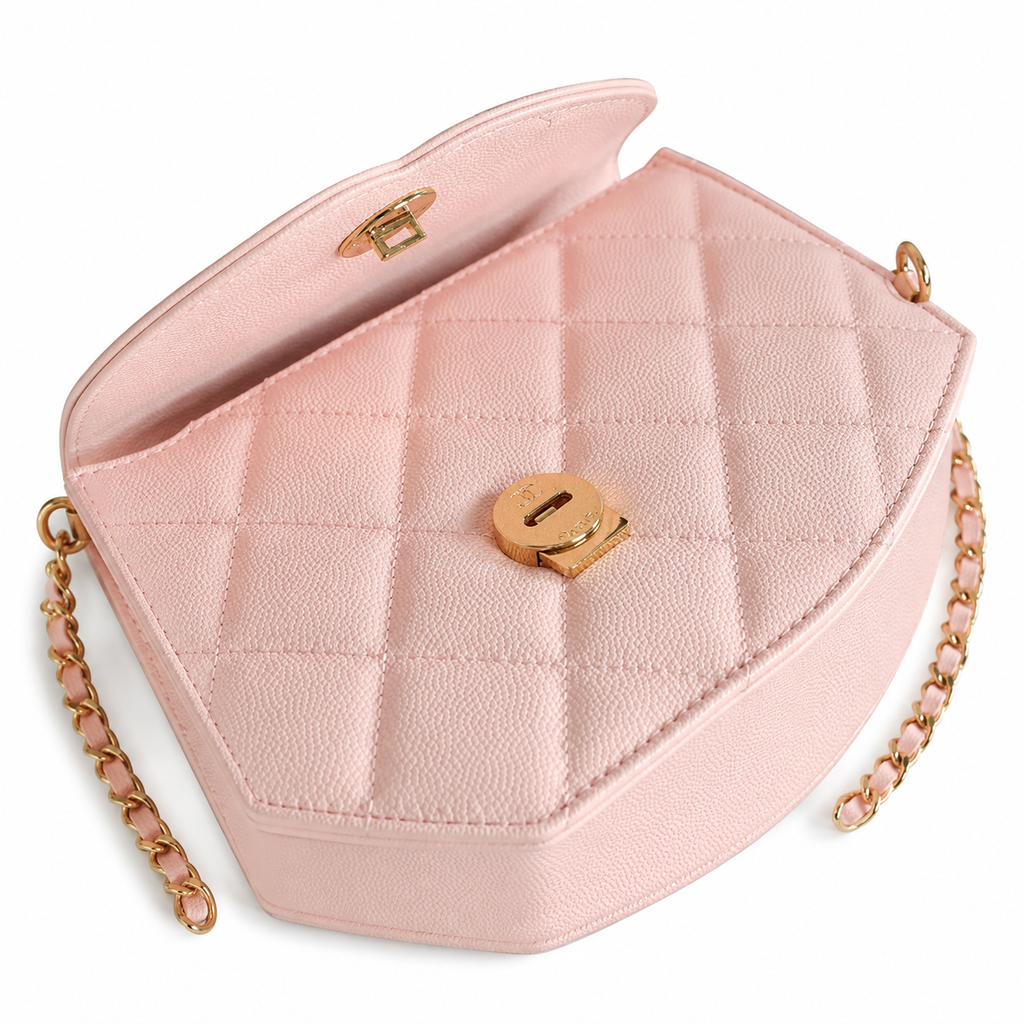 Chanel CC Filigree Quilted Leather Top Handle Crossbody Bag Pink Gold