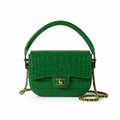 Chanel Flap Bag | Emerald Green Crocodile-Embossed Leather Top Handle & Gold Chain | 19.6cm