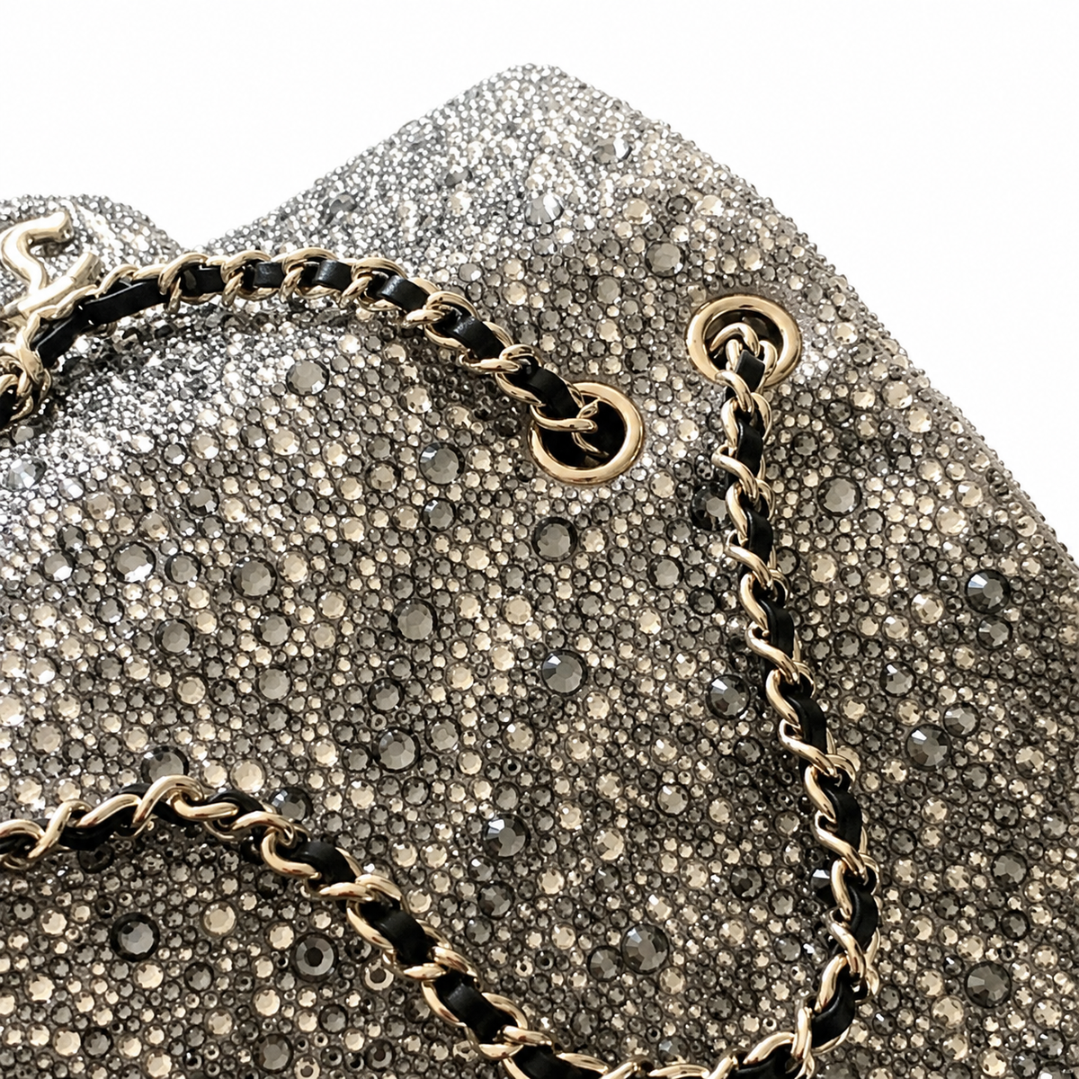 Chanel Grey Suede Monochrome Rhinestone Flap Bag | Silver-Grey Crystal Base, Black Hematite Scatter & Square CC Turn-Lock