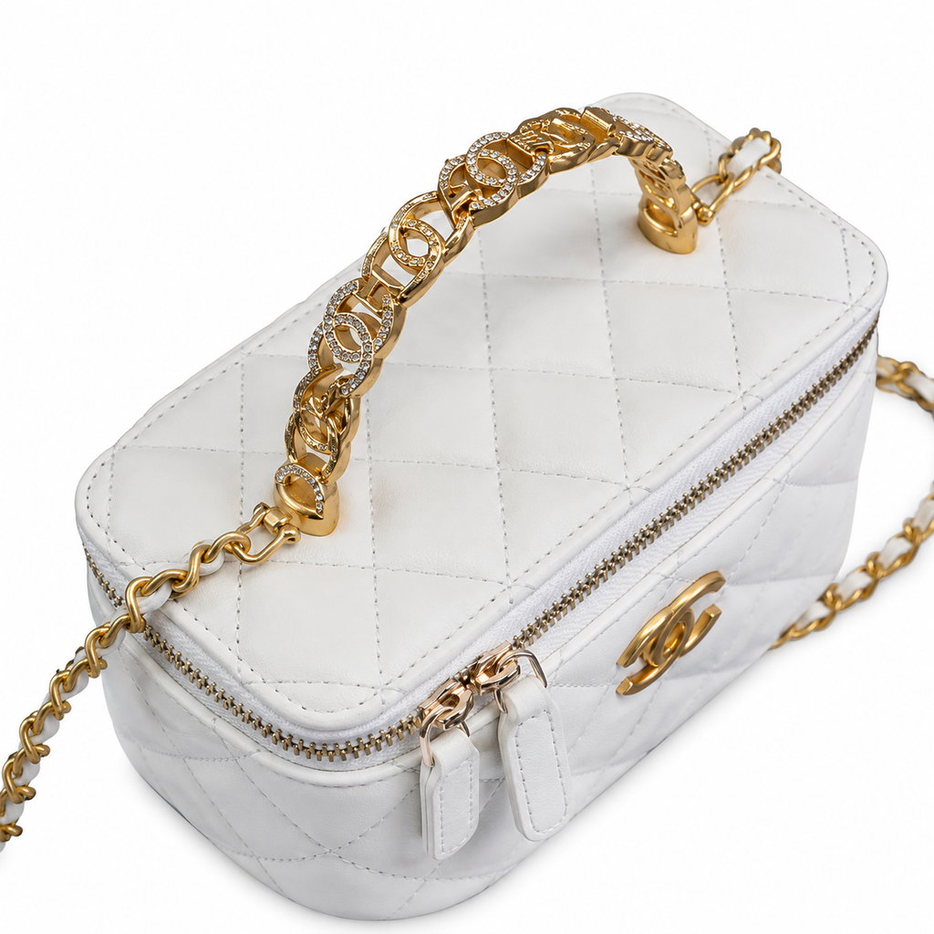 Chanel White Quilted Lambskin Vanity Box Bag | Gold CC Chain Handle