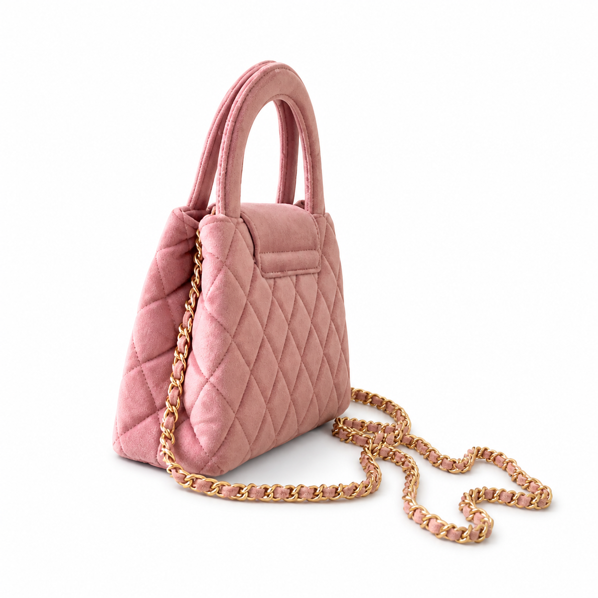 Chanel Dusty Rose Quilted Velvet Mini Coco Handle Bag Gold Chain Crossbody