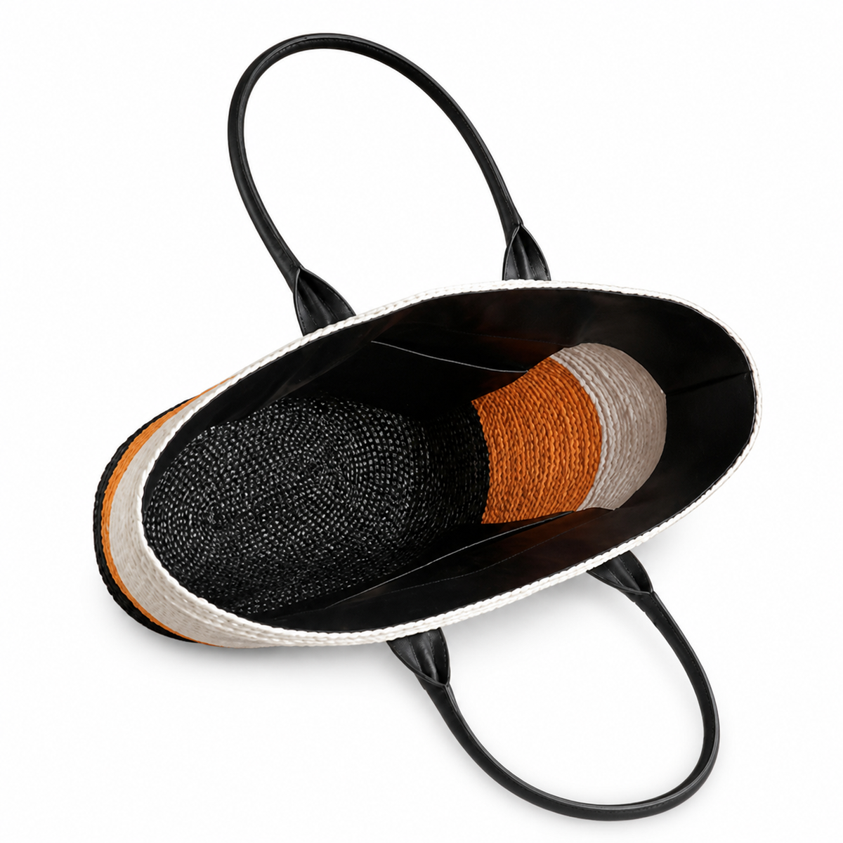 Chanel Beach Tote Bag | White Orange & Black Woven Raffia CC Logo Black Leather Handles | 58cm
