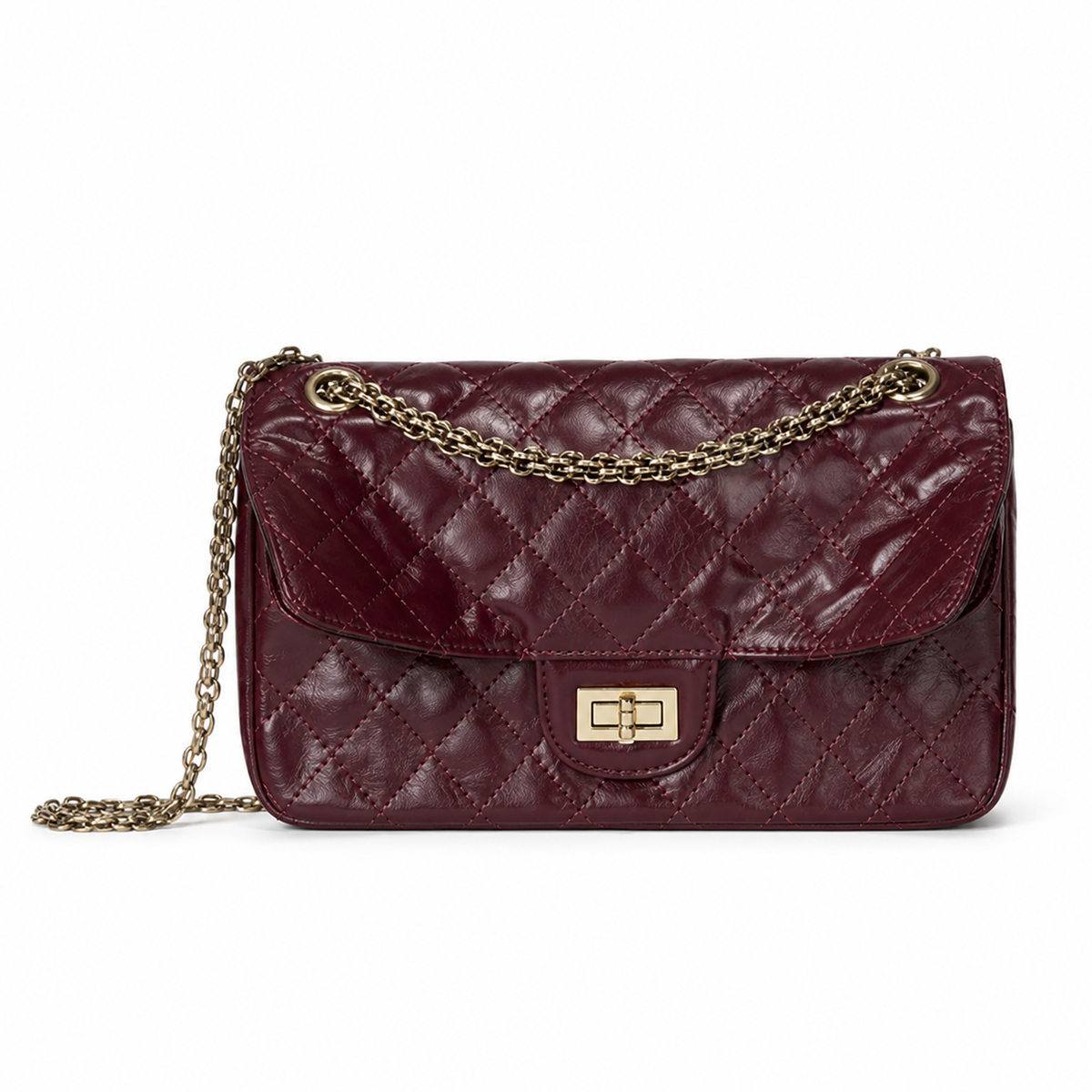 Chanel 2.55 Reissue 227 Burgundy Dark Wine Aged Distressed Calfskin Aged Gold Mademoiselle Lock Chain 24cm