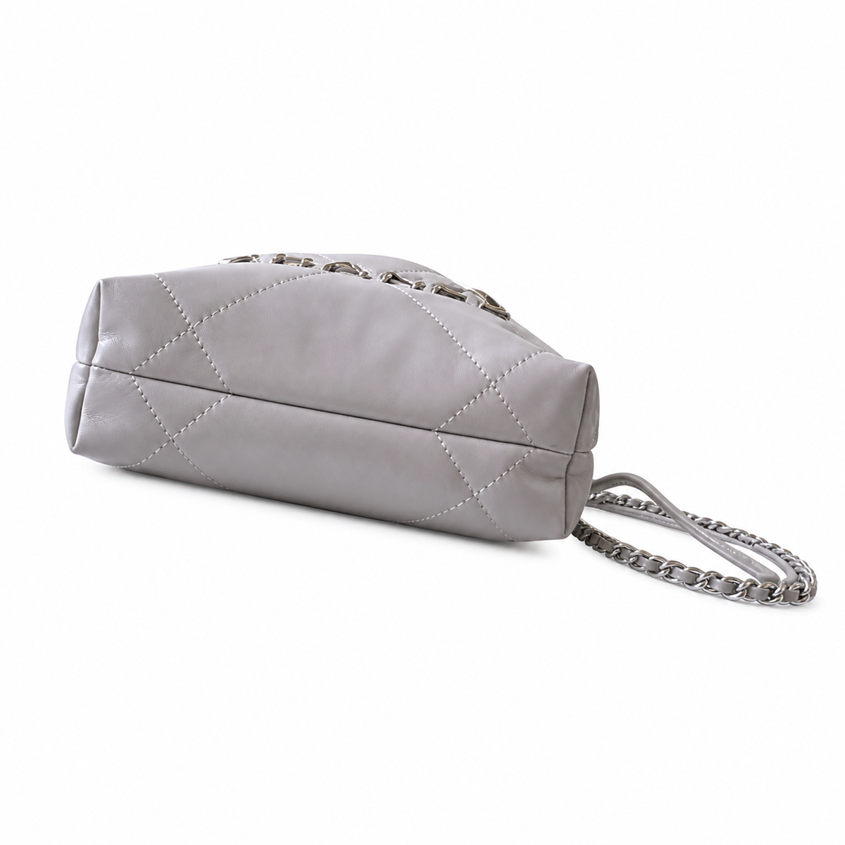 Chanel 22 Mini Bag Light Grey Quilted Lambskin Silver Chain 19cm