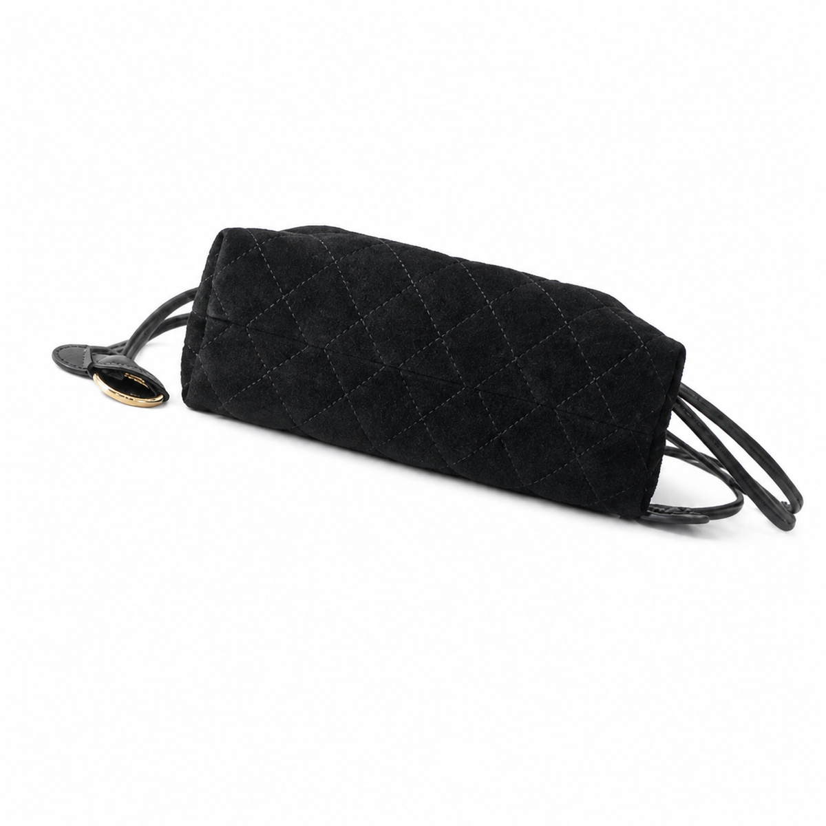 CHANEL Black Quilted Suede Mini Backpack Gold Ring CC Snap Closure