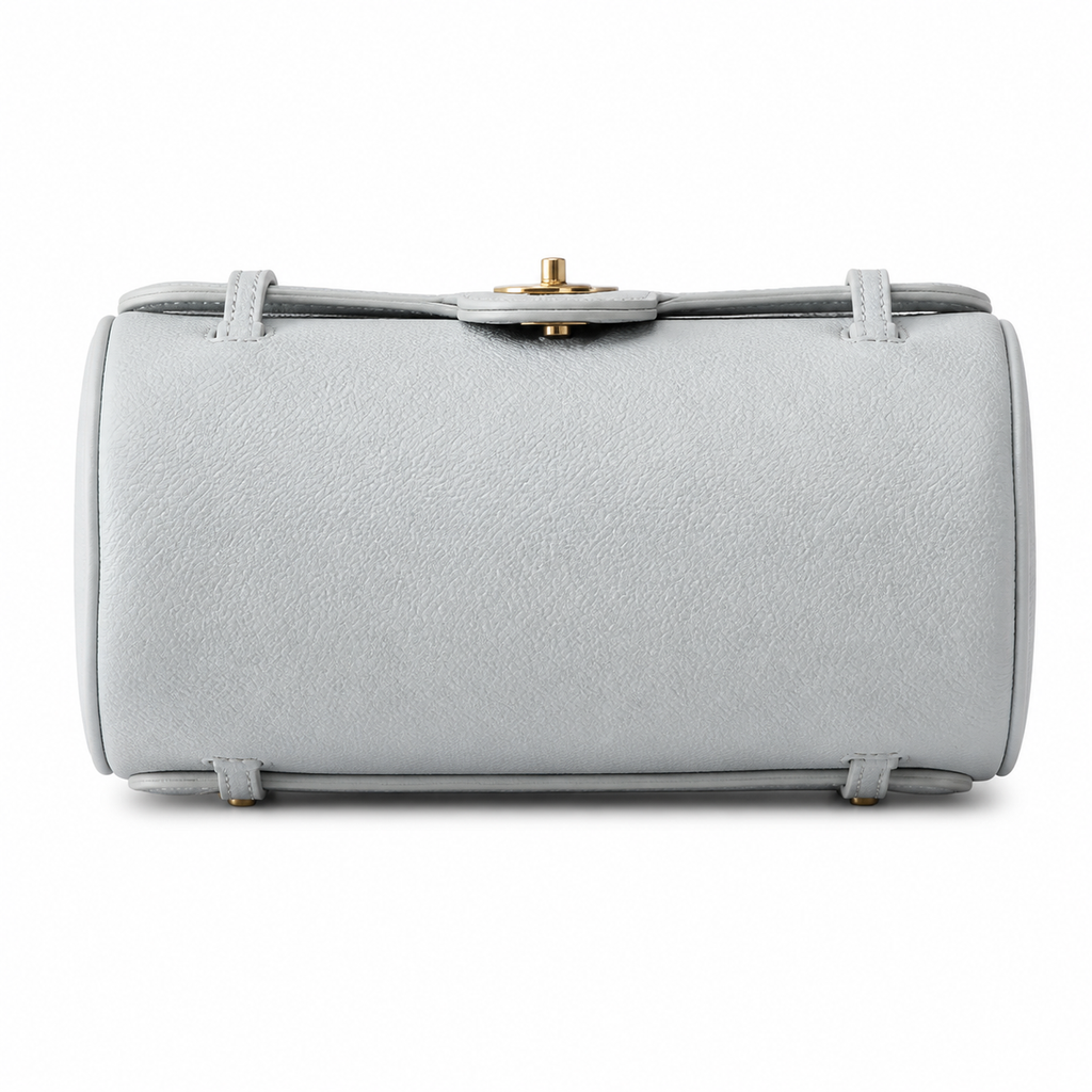 Chanel Vintage Cylinder Barrel Shoulder Bag White Quilted Caviar Leather Gold CC Turn-Lock Slim Strap 20.5cm