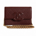 Chanel CC Filigree Wallet on Chain WOC Burgundy Quilted Caviar Leather Gold Chain Crossbody 19cm