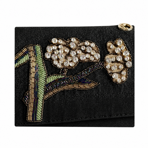 CHANEL Black Denim Sequin Crystal Floral Embroidered Flap Bag