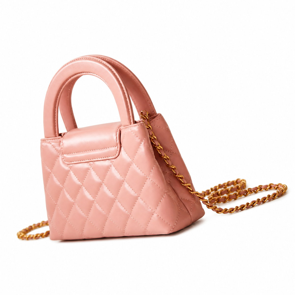 Chanel Blush Pink Quilted Lambskin Mini Coco Handle Bag Aged Gold Chain Made in Italy