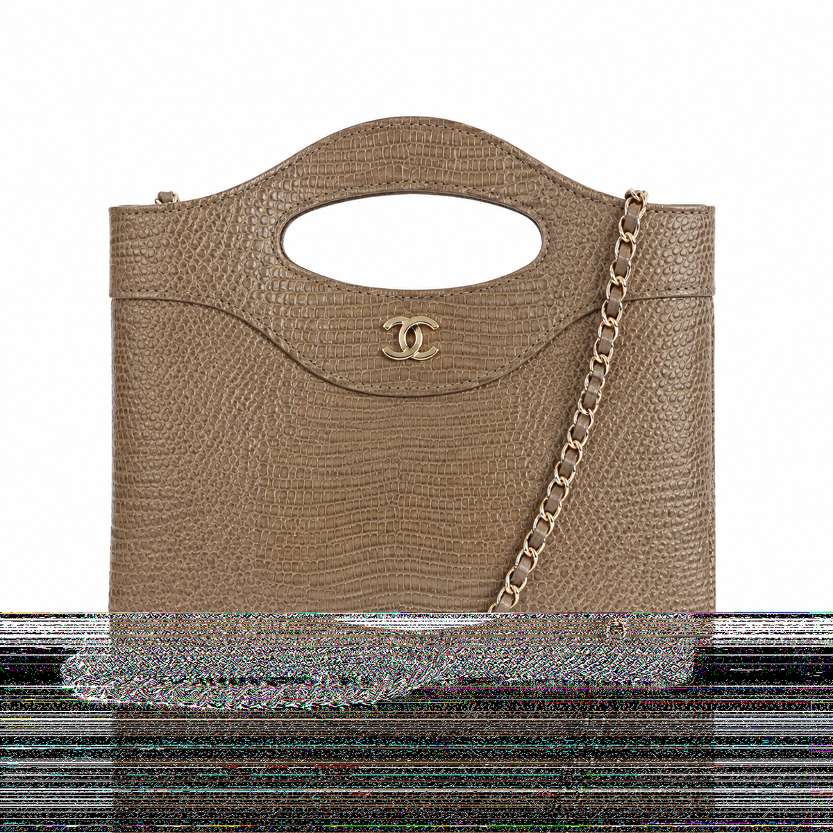 Chanel 31 Khaki Lizard-Embossed Leather Bag with Gold Chain