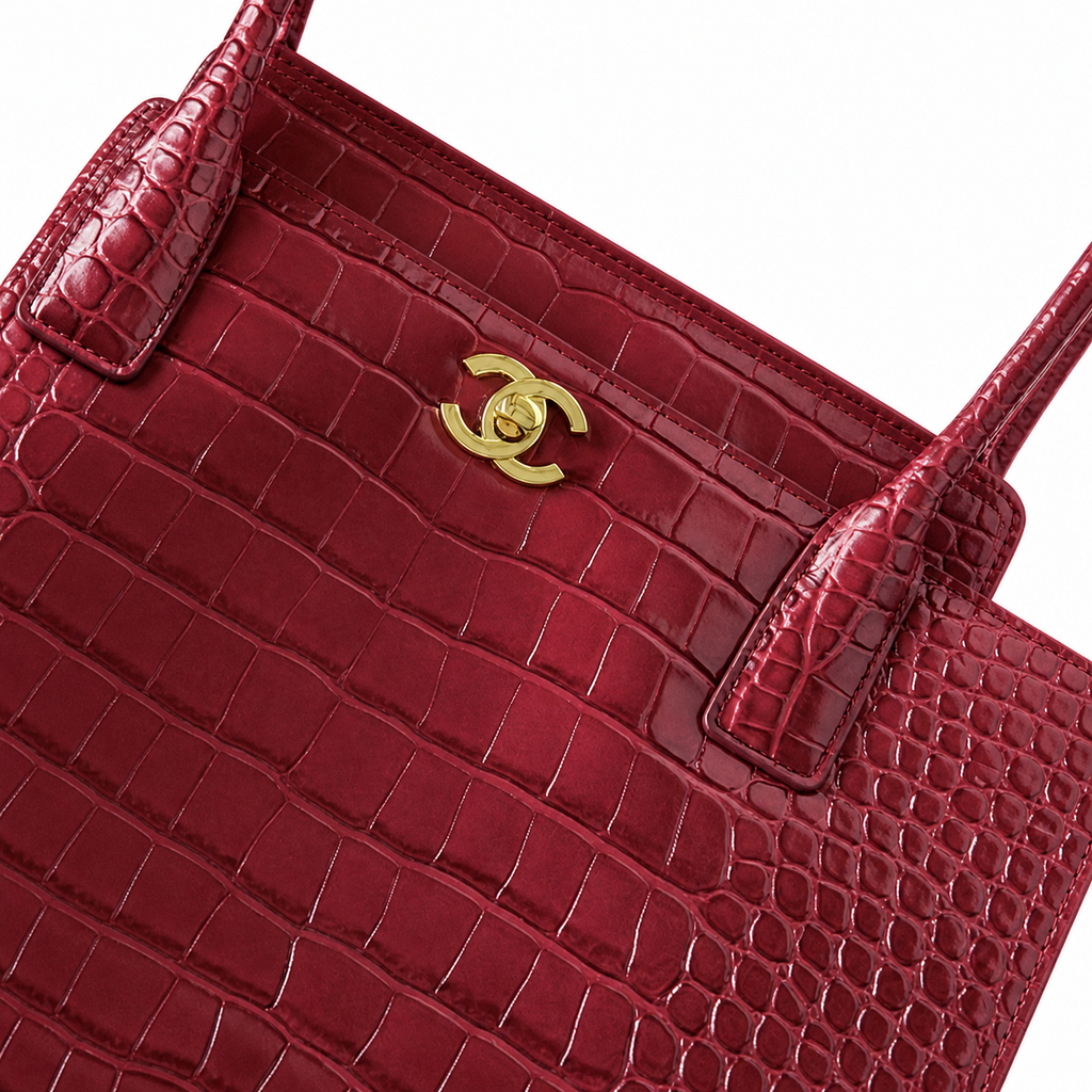 Chanel Burgundy Crocodile Embossed Leather Executive Tote Bag | Gold CC Turn-Lock | Dual Handles | 39×20×13cm