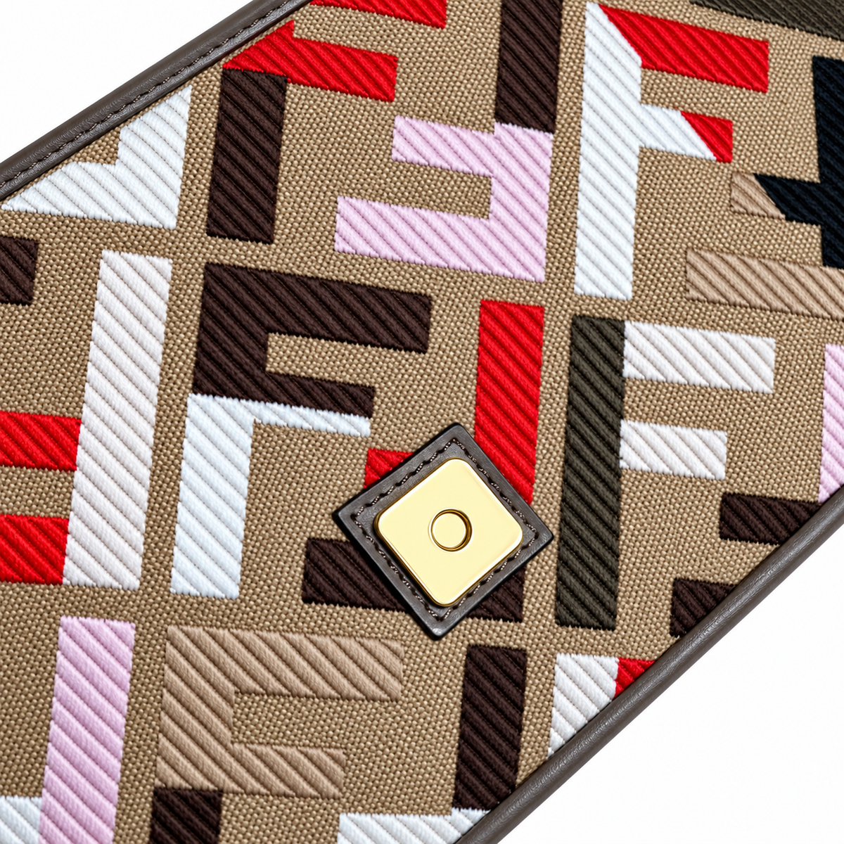Fendi FF Shoulder Bag – Jacquard Canvas & Leather Trim, Flap Closure, 26cm