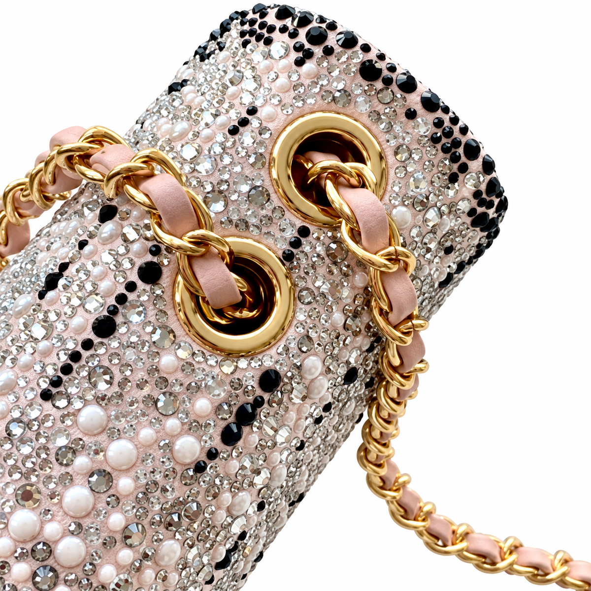 CHANEL Crystal Pearl Embellished Classic Flap Crossbody Bag – Blush Pink Interior Gold Chain 20cm