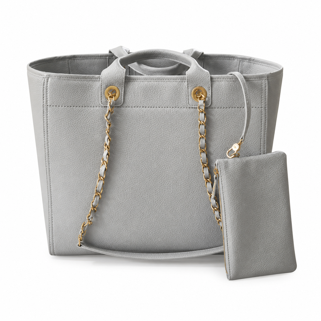 CHANEL Deauville Shopping Tote – Light Grey Caviar Leather Gold Hardware with Detachable CC Pouch 30×50×21cm