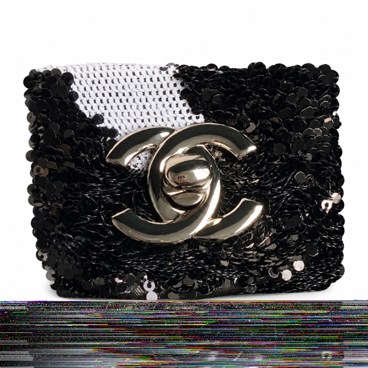 Chanel Black Sequin White Bow Embroidered Flap Bag Silver Chain