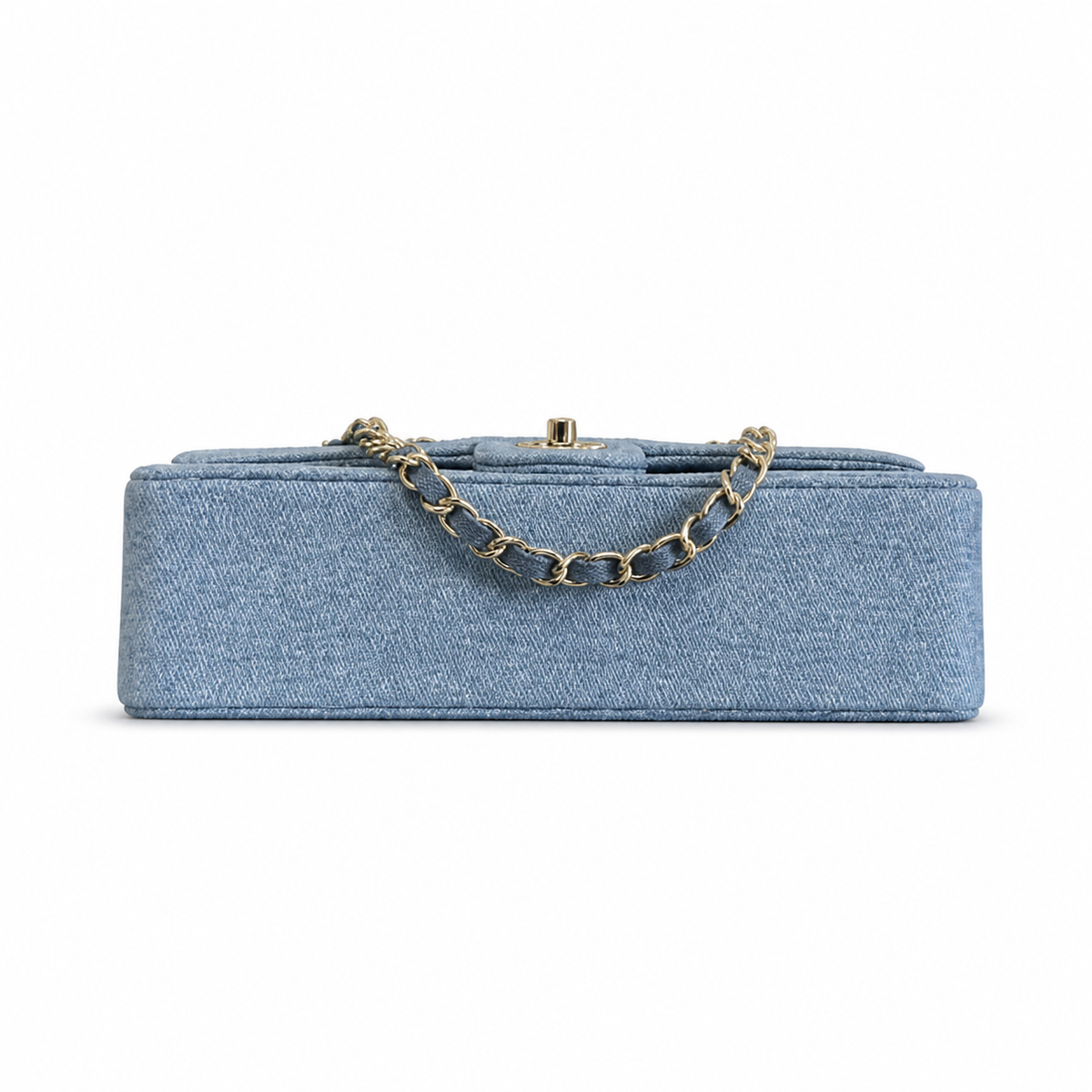 CHANEL Blue Denim Crystal Floral Embroidered Flap Chain Bag