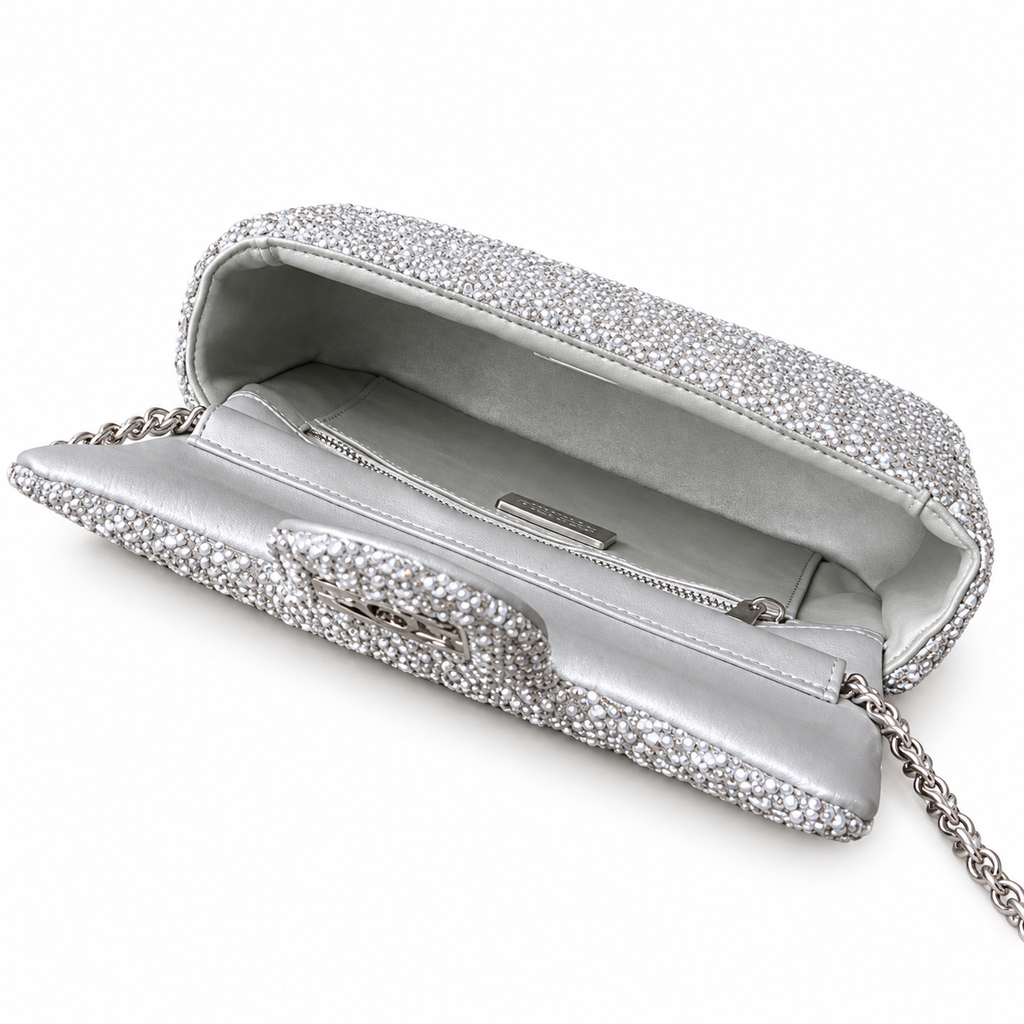 CHANEL Classic Flap Bag – Full Crystal Strass Embellished Silver Hardware Mini Crossbody 12.5×20.5×6cm