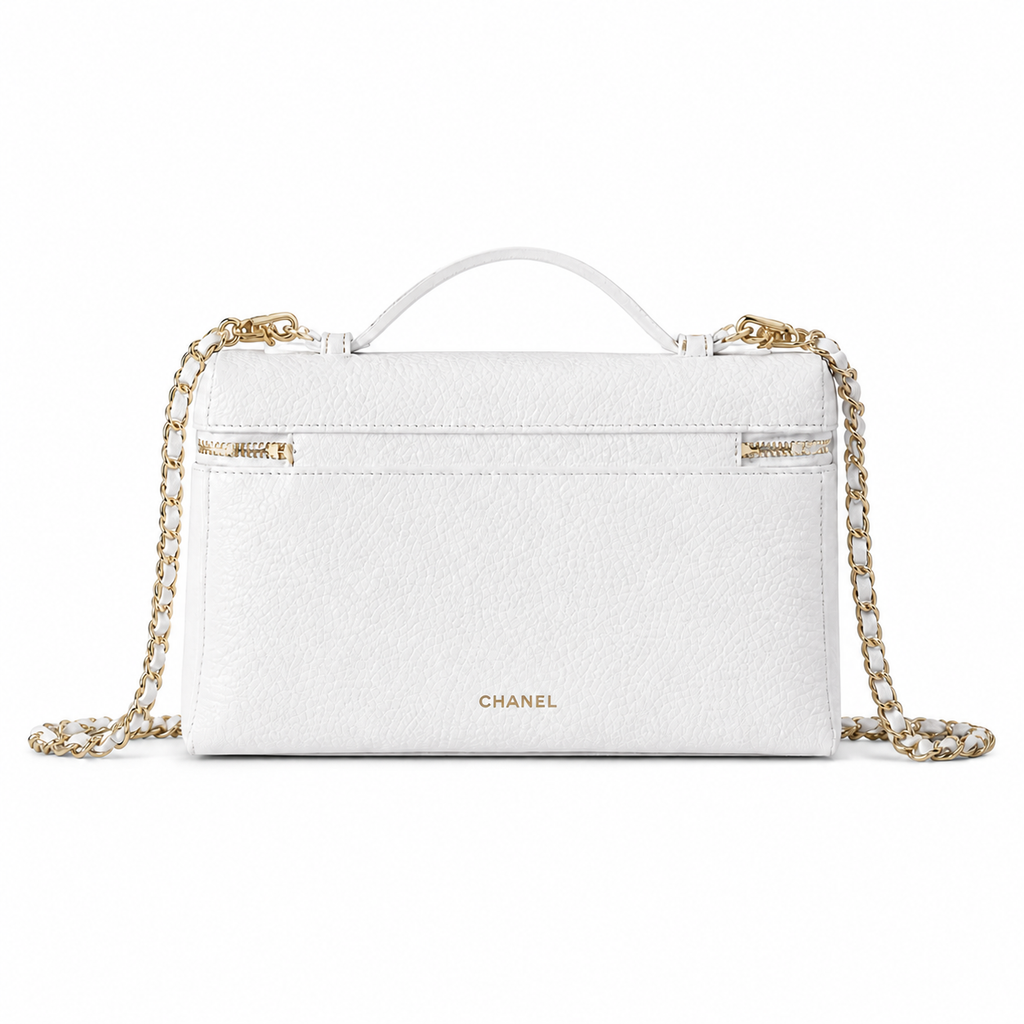 Chanel White Caviar Leather Vanity Case Crossbody Bag | Gold CC | Top Handle | 15×23×5cm