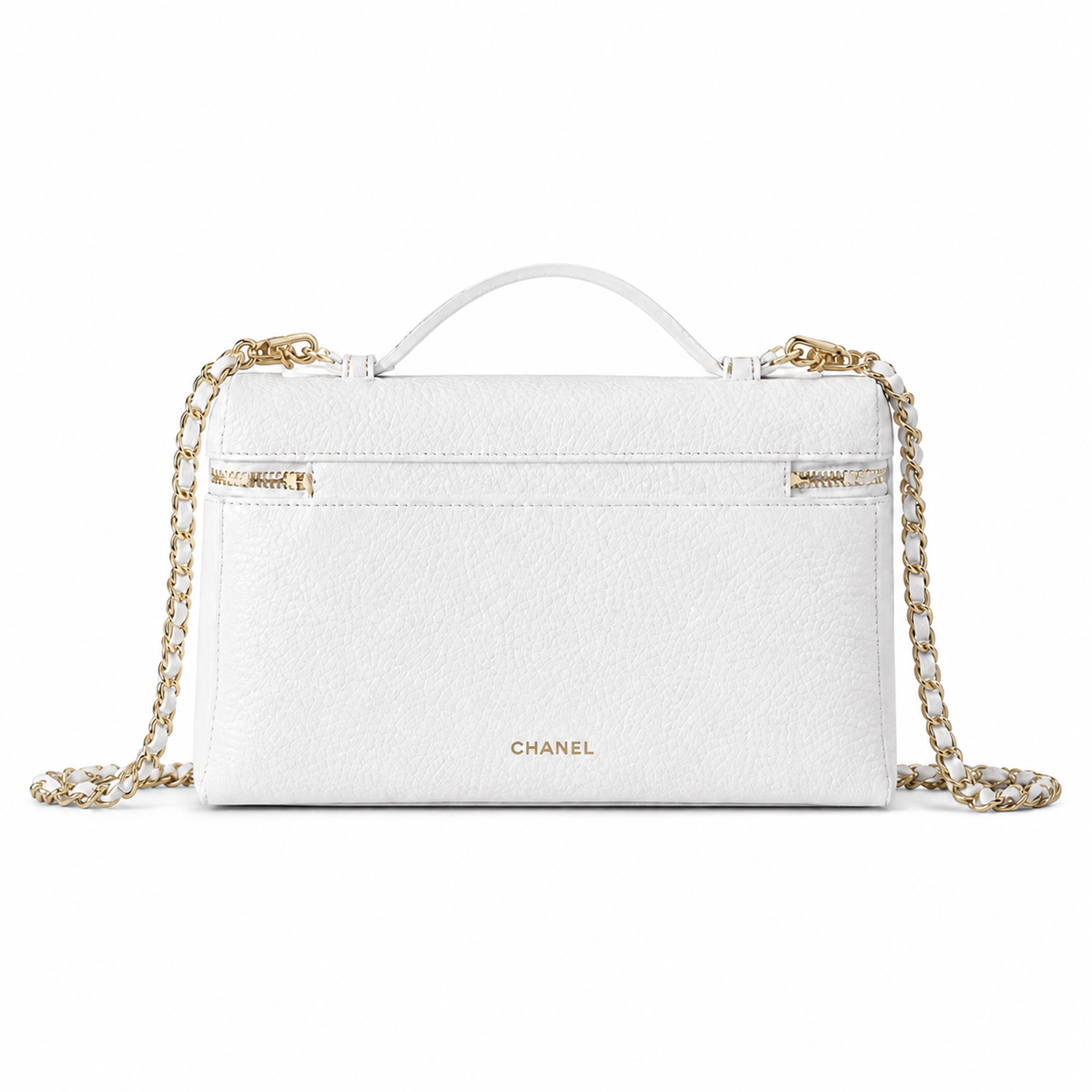 Chanel White Caviar Leather Vanity Case Crossbody Bag | Gold CC | Top Handle | 15×23×5cm