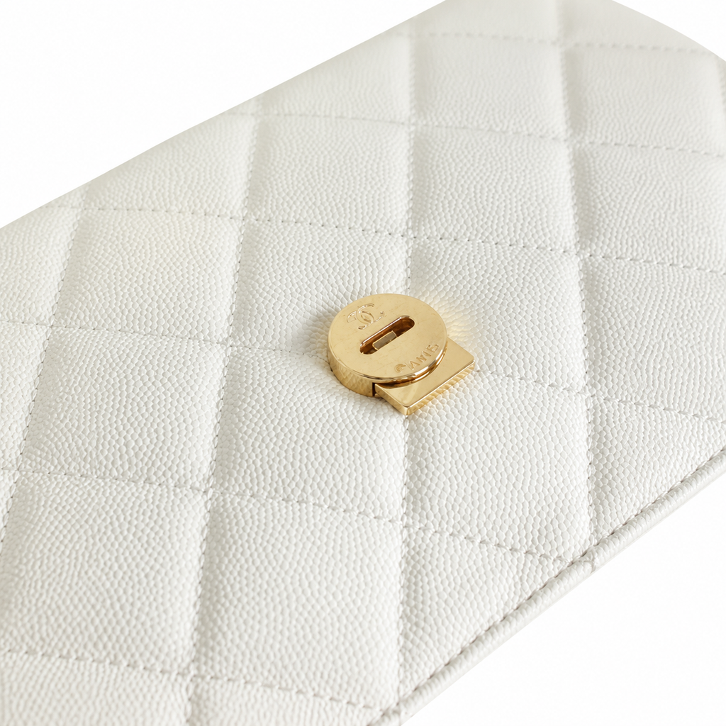 Chanel White Caviar Quilted Box Bag Top Handle Black Leather Gold CC Turn-Lock Chain Crossbody 24cm