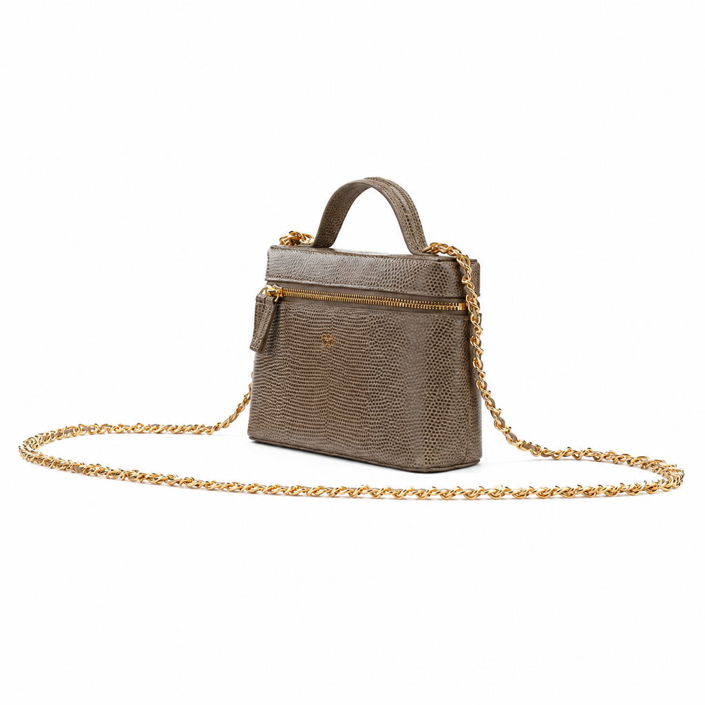 Chanel Olive Lizard-Embossed Leather Top Handle Crossbody Bag Gold Chain