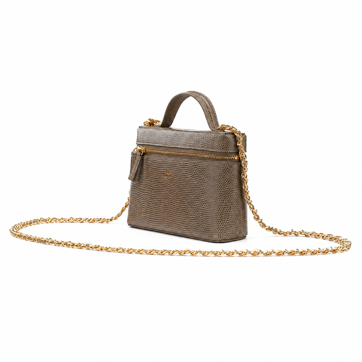 Chanel Olive Lizard-Embossed Leather Top Handle Crossbody Bag Gold Chain