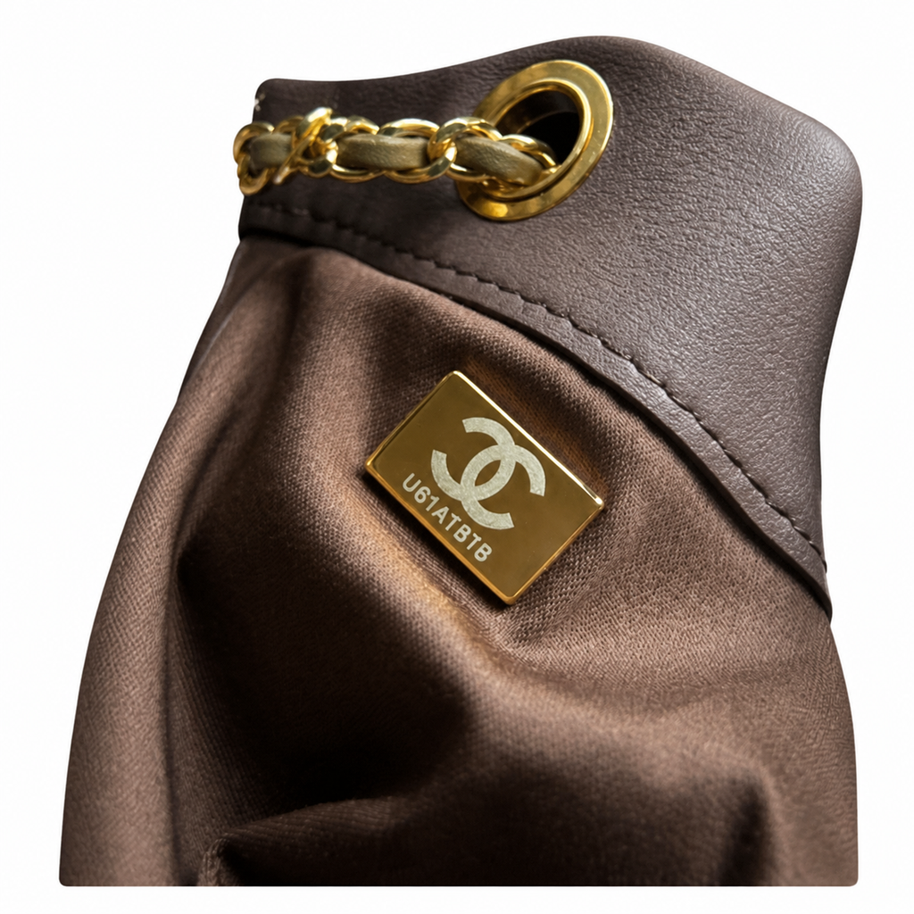 Chanel Taupe Faux Fur Drawstring Bucket Tote Bag Gold CC Chain