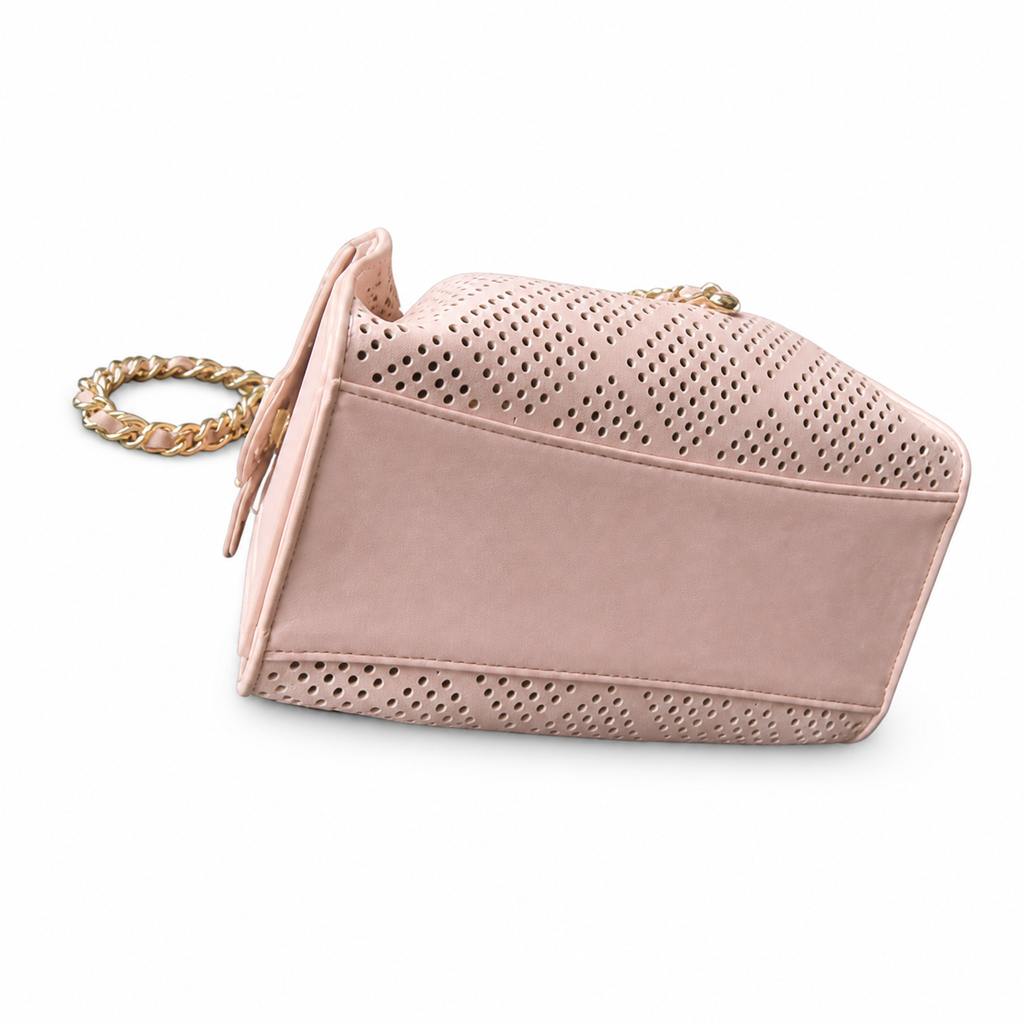 Chanel Pink Perforated Leather Drawstring Bucket Bag Gold Chain