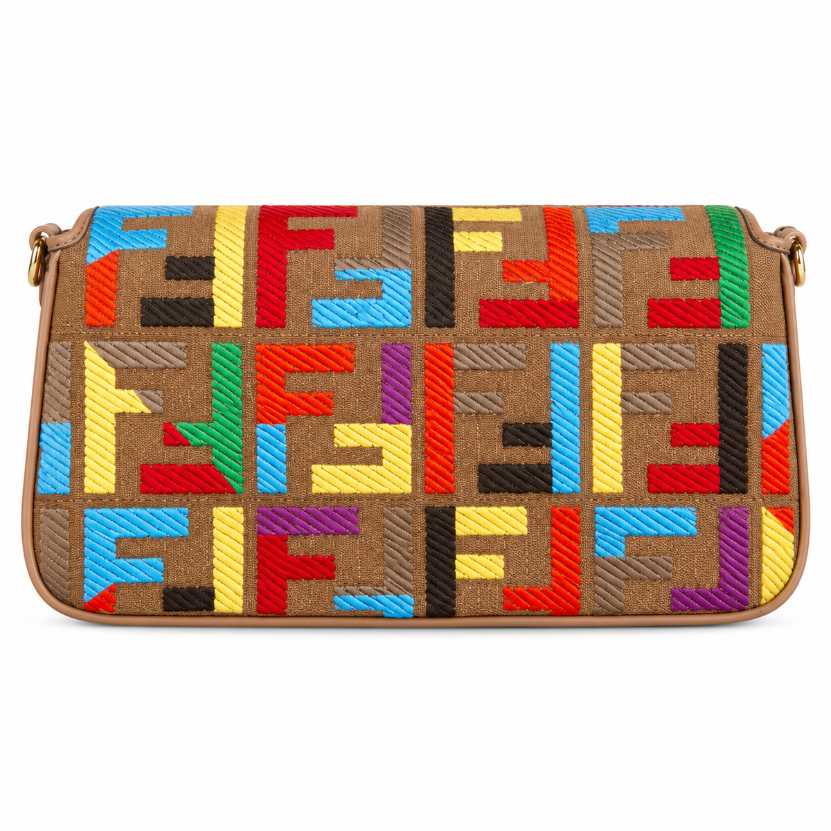 Fendi FF Shoulder Bag – Jacquard Canvas & Leather Trim, Flap Closure, 26cm