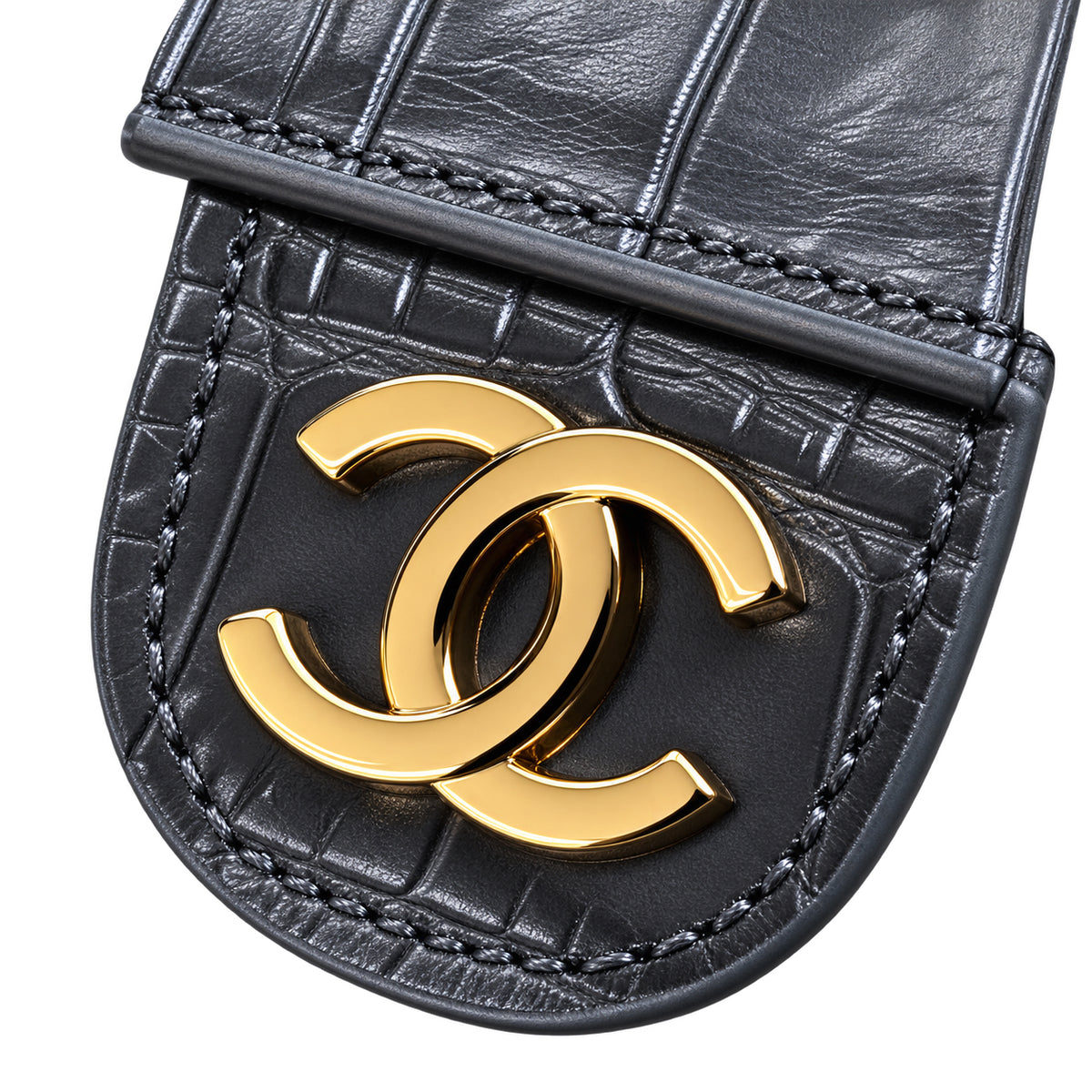 Chanel Navy Croc-Embossed Leather Barrel Crossbody Bag | Gold Magnetic Clasp | 11×23×12.5cm