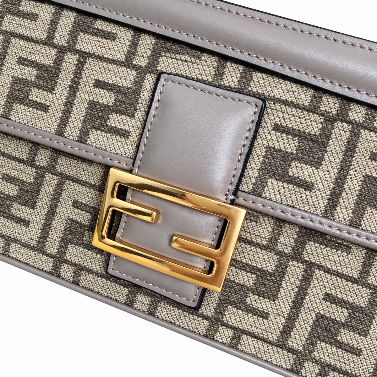 Fendi FF Shoulder Bag – Jacquard Canvas & Leather Trim, Flap Closure, 24cm