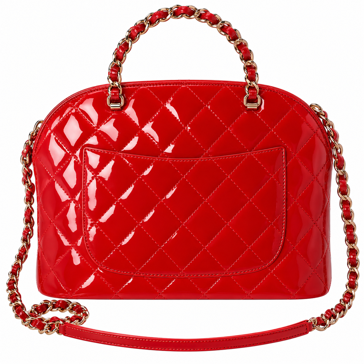 Chanel Red Patent Leather Quilted Dome Tote Bag | Gold CC Chain | 20.5×28.5×7cm