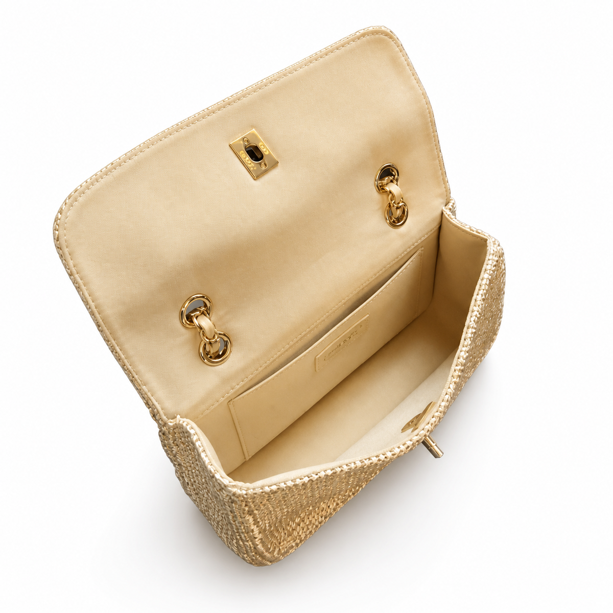 Chanel Natural Beige Raffia Woven Classic Flap Shoulder Bag | Gold CC Turn-Lock | Chain Strap | 16×25.5×7cm