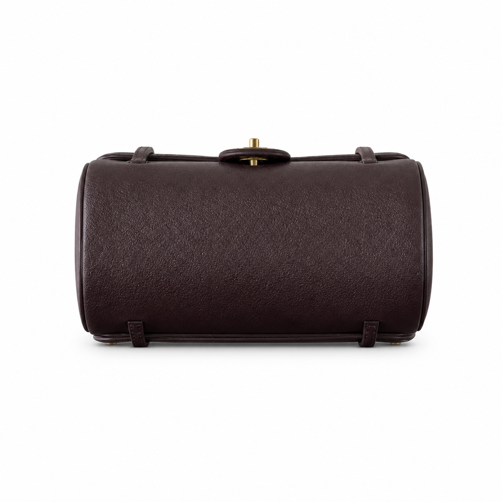 Chanel Vintage Cylinder Barrel Shoulder Bag Dark Brown Leather Gold CC Turn-Lock Slim Strap 22cm