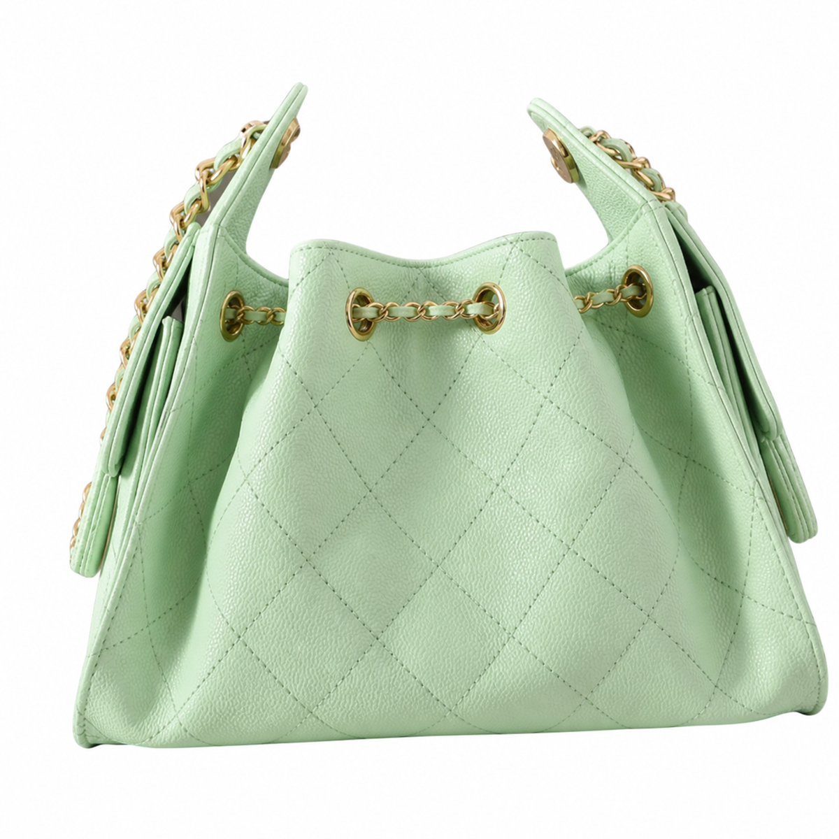 Chanel Mini Quilted Caviar Leather Backpack Mint Green Gold Hardware