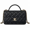 Chanel Mini Flap Bag with Top Handle Black Caviar Leather Gold CC Hardware 18.5cm