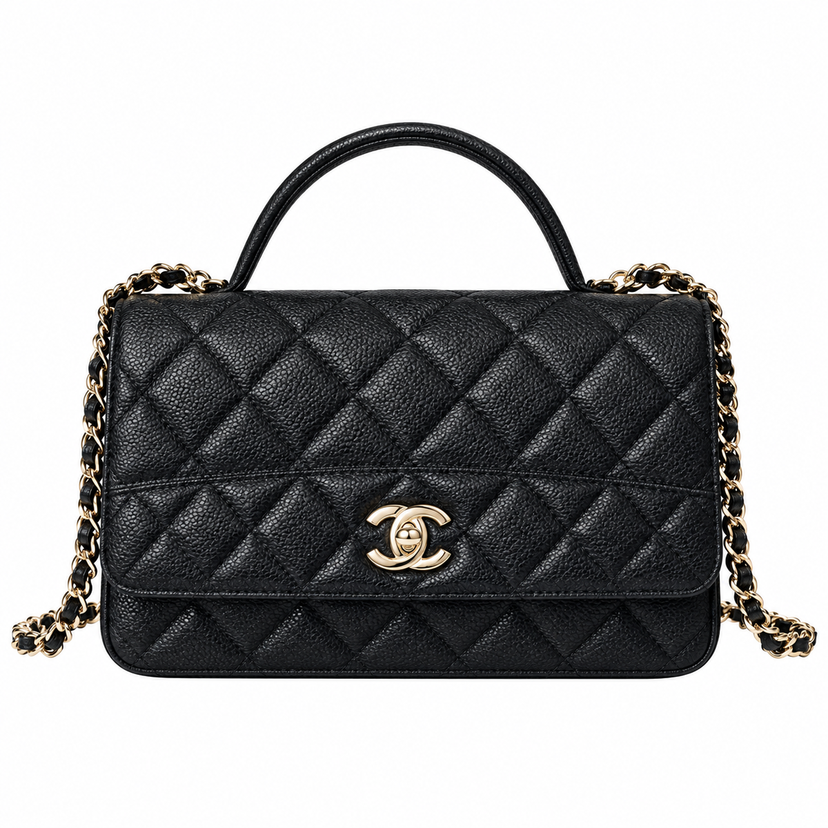 Chanel Mini Flap Bag with Top Handle Black Caviar Leather Gold CC Hardware 18.5cm