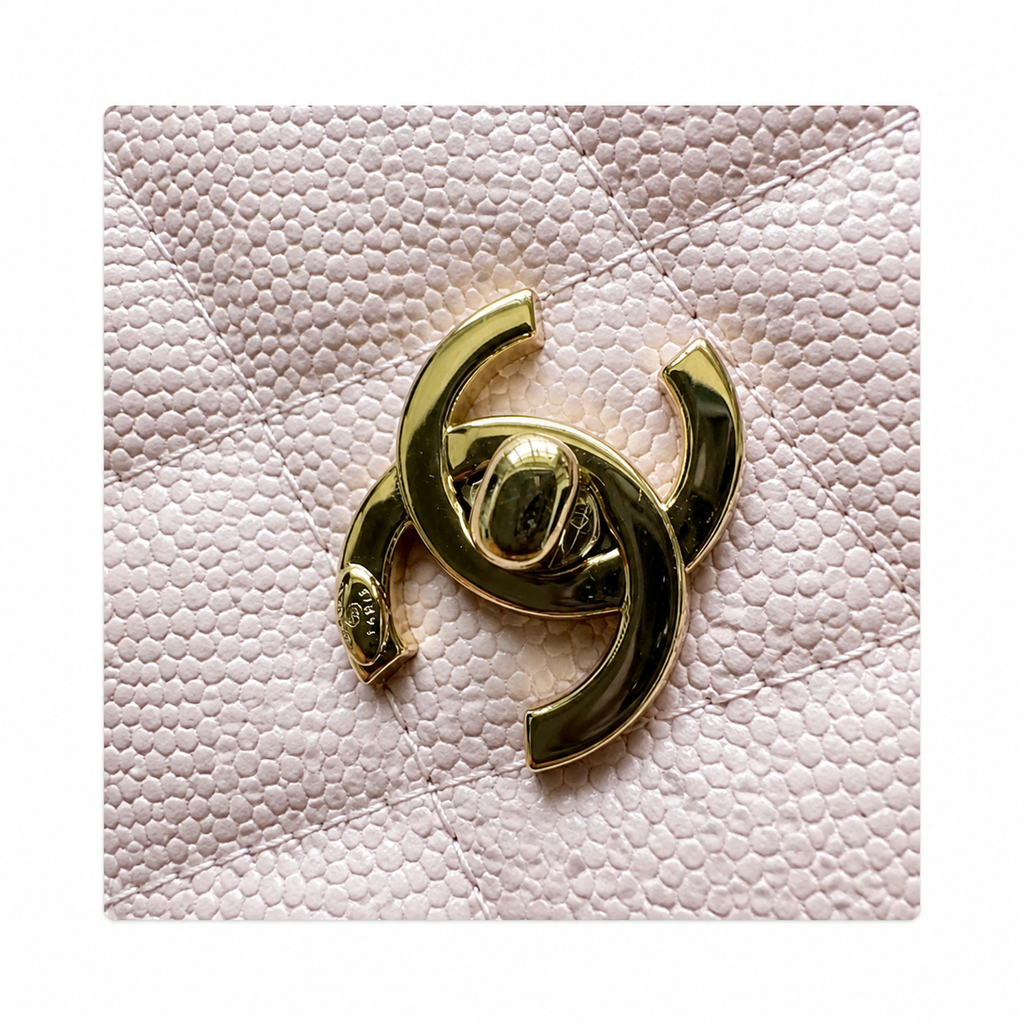 Chanel Mini Top-Handle Flap Pearl Blush Pink Caviar | Gold CC Turn-Lock & Silver Chain — 19cm