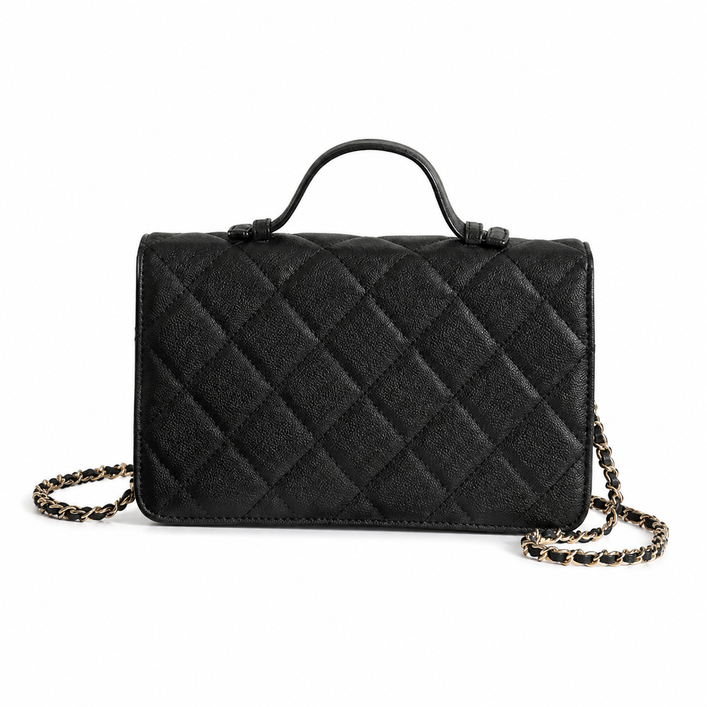 Chanel CC Filigree Quilted Caviar Leather Top Handle Crossbody Bag Black